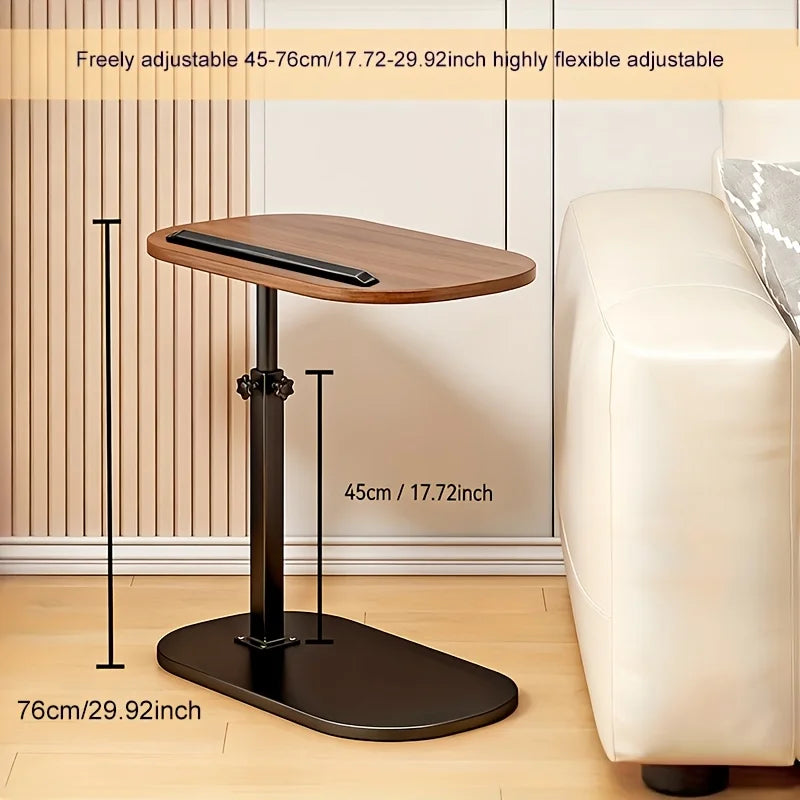 Adjustable Height Computer Workstation Side Table - Fashionable Metal Frame with Wooden Top, Suitable for Living Room, Bedside