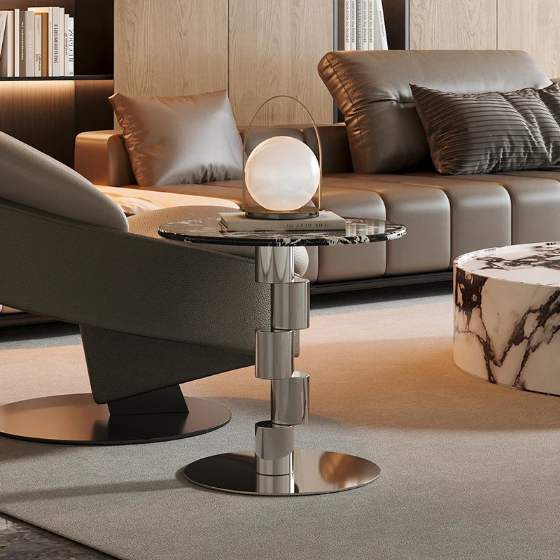 Medieval-Style Napoleon Marble Coffee Table, Designer Model for Home Use, Stainless Steel Corner Table for Living Room, Light Luxury Side Table for Bedroom
