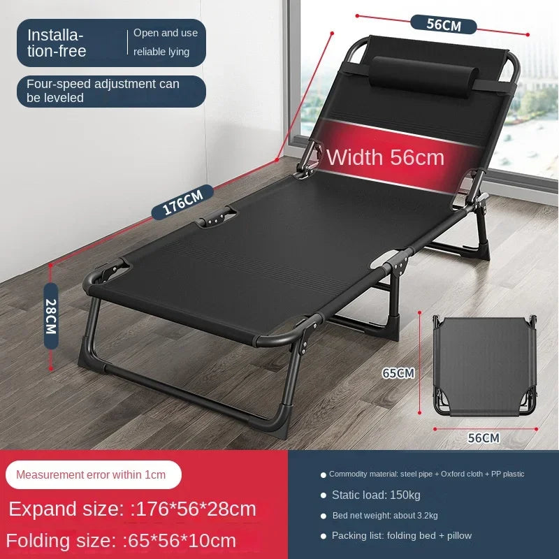 Foldable Single Bed - Multi-Functional Recliner for Home, Office Nap, Camping & Outdoor Use, Portable Space-Saving Design