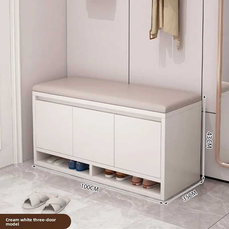 Shoe Storage Bench with Cushion Seat Entryway Shoe Cabinet Organizer Hallway Shoe Rack Bedroom Storage Stool 2/3/4 Door