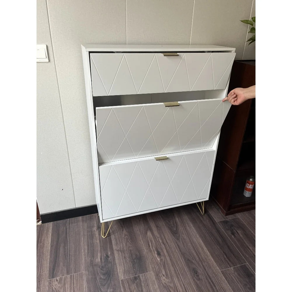 Shoe Cabinet Storage for Entryway Slim White Hidden Tipping Bucket Shoe Organizer Cabinet Wooden Narrow Shoe Rack for Hallway
