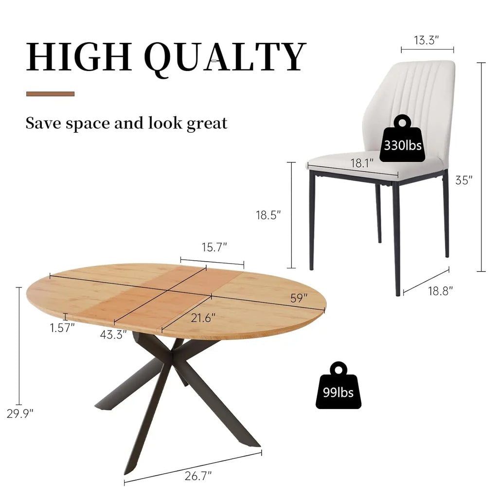43.2"-59.1" Extendable Round Dining Table Set, Kitchen Table for 4-6 Person with Scratch-Resistant Thickened MDF, Customized