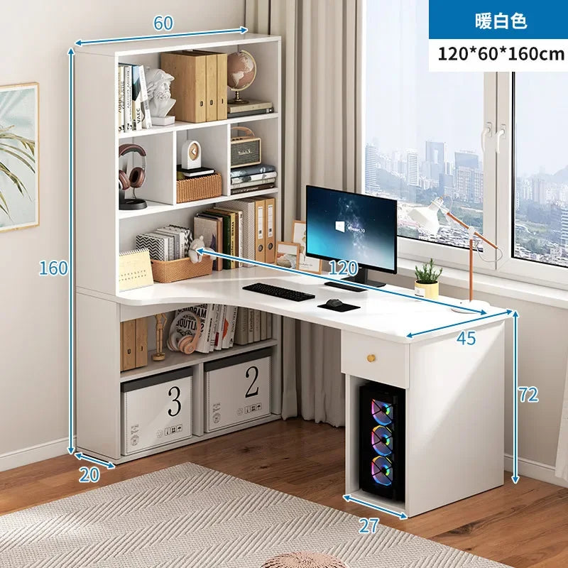 Computer Desk Bookshelf Integrated Shelves Drawers Large Laptop Home Bedroom Student Study Writing Desk Storage Office Table