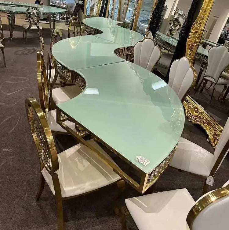 Latest serpentine dinner table set dining room furniture half moon wedding table