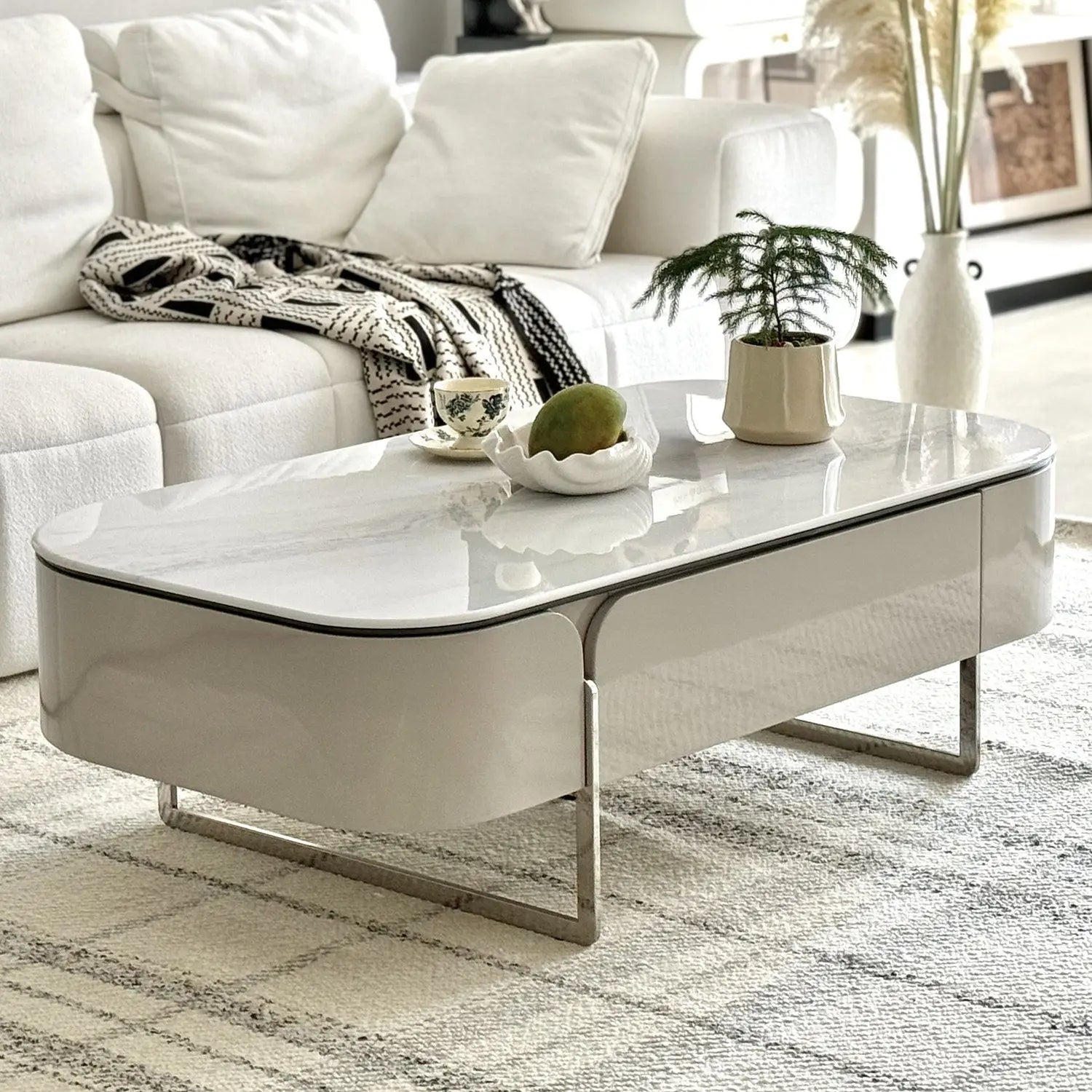 Italian Coffee Table Drawer Storage Living Room Side Table Lounge Center Table Bedroom Mid-century Home Interior Furniture