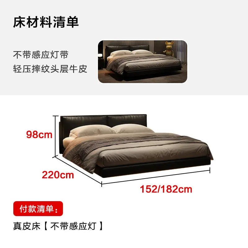 Light Strip Double Bed Soft Backrest Headboard Bed 2 People Bedside Table With Drawers King Size Frame Bedroom Furnitures Home