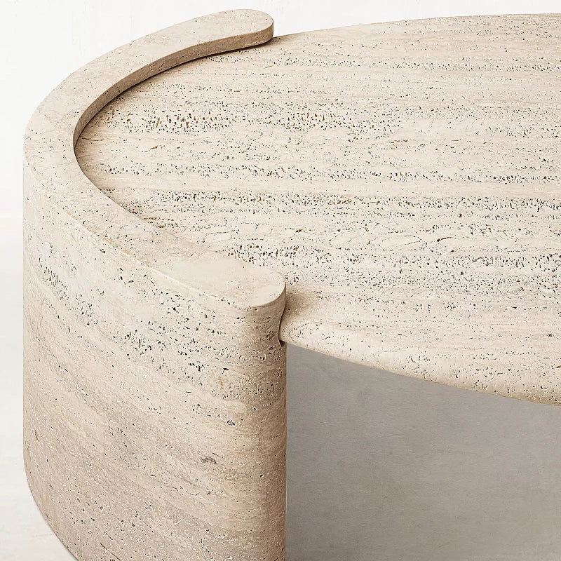 Modern Oval Travertine Coffee Table with Marble Finish for Outdoor & Hotel Use Also Suitable As End Table