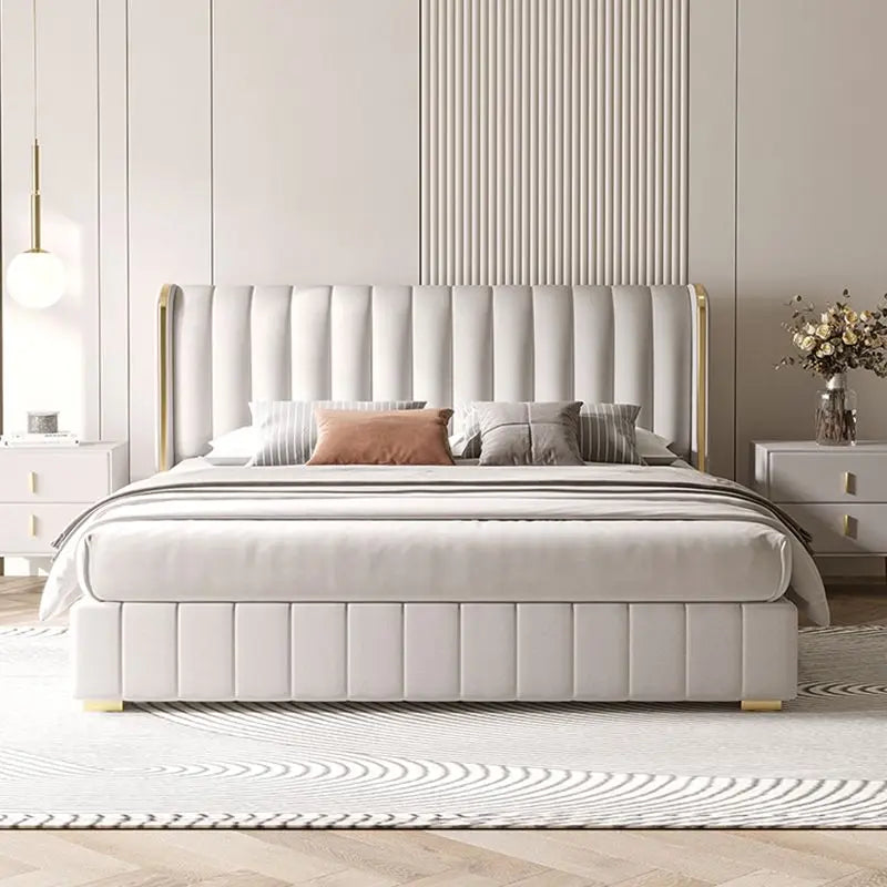 Purple Simple Double Bed Custom White Fabric Nordic Modern Storage Loft Beds Bedroom 180X200 Cm Letto Matrimoniale Furniture