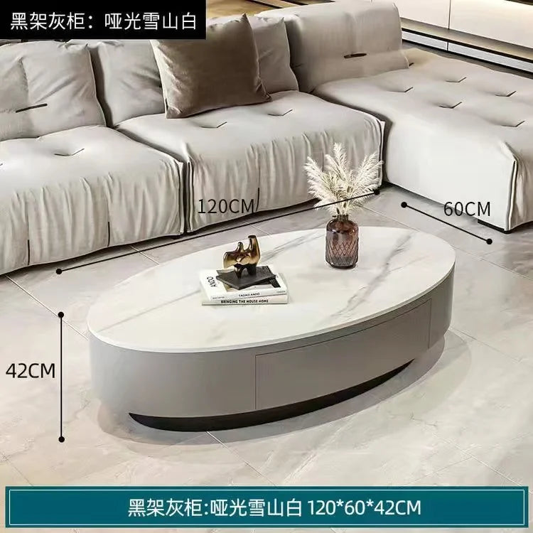 Modern Marble Top Coffee Table With Storage Design Nordic Oval Coffee Table Organizer Drawer Living Room Table Basse Furniture