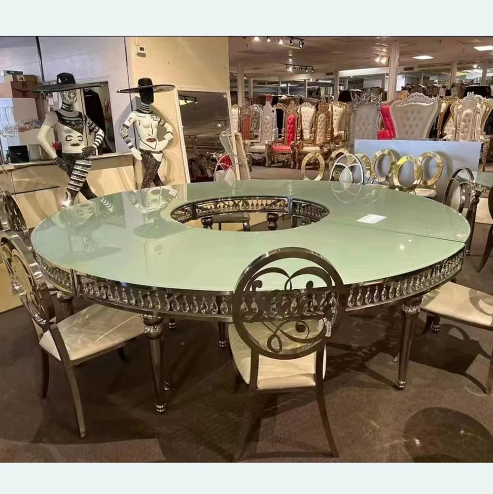 Latest serpentine dinner table set dining room furniture half moon wedding table
