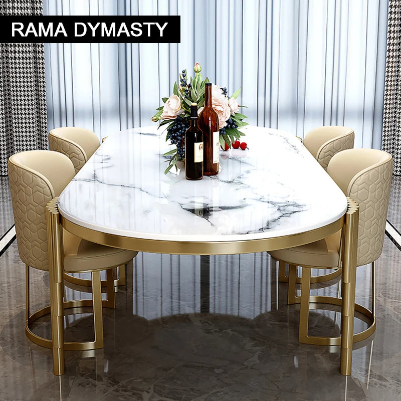 Ellipses Marble Dining Room Gold Stainless steel Leg Seats 6-8 People Dining Table