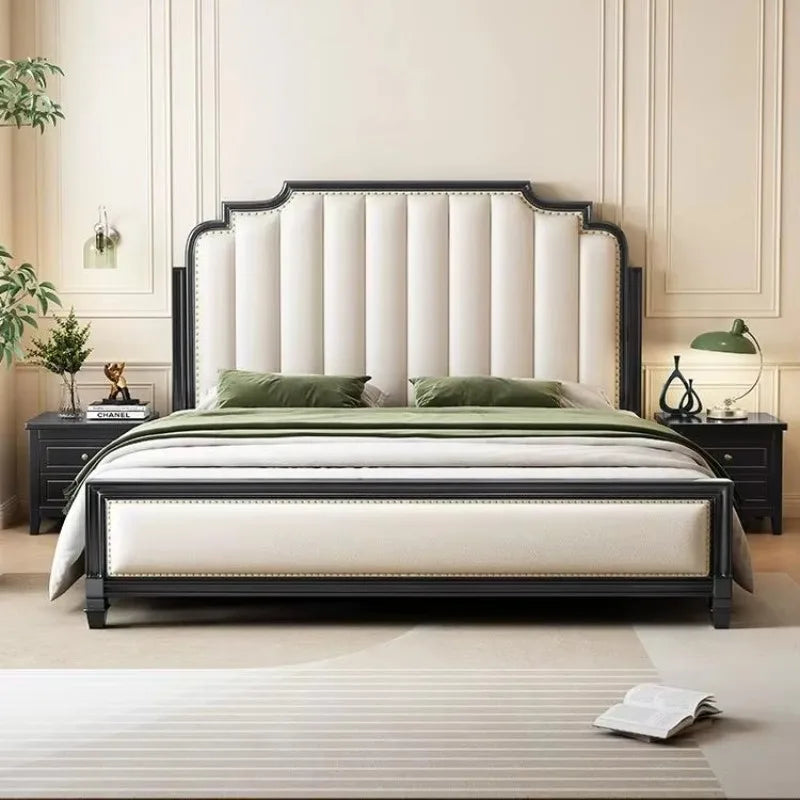 Exclusive Modern Luxury Platform Bed Design Solid Wood King Size Queen Bedroom Furniture Upholstered Bunk Bed Frame Headboard