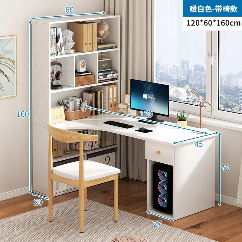 Computer Desk Bookshelf Integrated Shelves Drawers Large Laptop Home Bedroom Student Study Writing Desk Storage Office Table