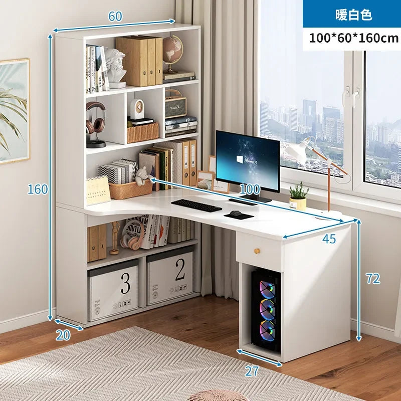 Computer Desk Bookshelf Integrated Shelves Drawers Large Laptop Home Bedroom Student Study Writing Desk Storage Office Table