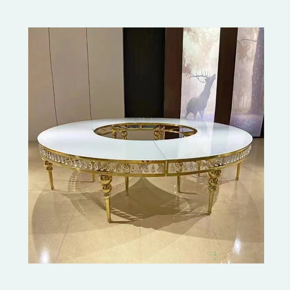 Latest serpentine dinner table set dining room furniture half moon wedding table