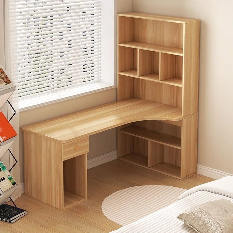 Computer Desk Bookshelf Integrated Shelves Drawers Large Laptop Home Bedroom Student Study Writing Desk Storage Office Table