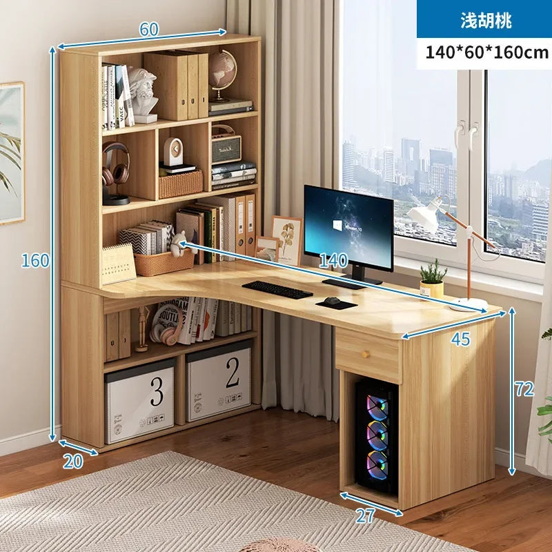 Computer Desk Bookshelf Integrated Shelves Drawers Large Laptop Home Bedroom Student Study Writing Desk Storage Office Table