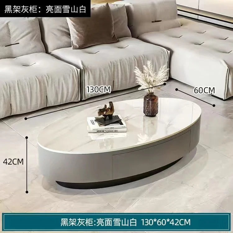 Modern Marble Top Coffee Table With Storage Design Nordic Oval Coffee Table Organizer Drawer Living Room Table Basse Furniture