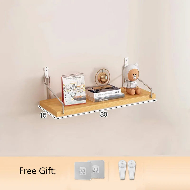 Floating Shelves for Wall Bookshelves No-Punch Wall Mounted Wood Shelf for Living Room Bathroom Bedroom Kitchen Home Decor