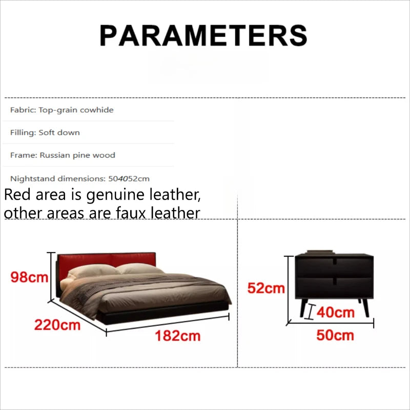 Light Strip Double Bed Soft Backrest Headboard Bed 2 People Bedside Table With Drawers King Size Frame Bedroom Furnitures Home