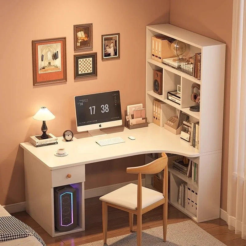 Computer Desk Bookshelf Integrated Shelves Drawers Large Laptop Home Bedroom Student Study Writing Desk Storage Office Table