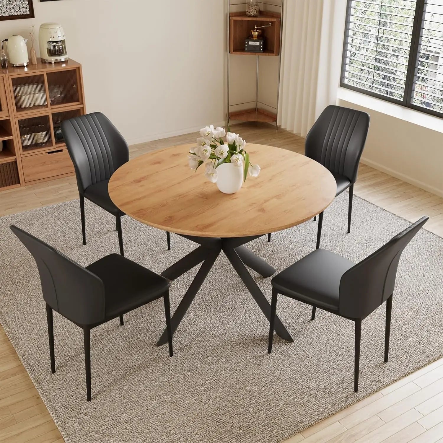 43.2"-59.1" Extendable Round Dining Table Set, Kitchen Table for 4-6 Person with Scratch-Resistant Thickened MDF, Customized