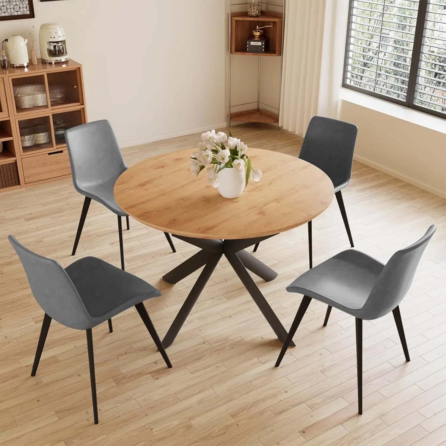 43.2"-59.1" Extendable Round Dining Table Set, Kitchen Table for 4-6 Person with Scratch-Resistant Thickened MDF, Customized