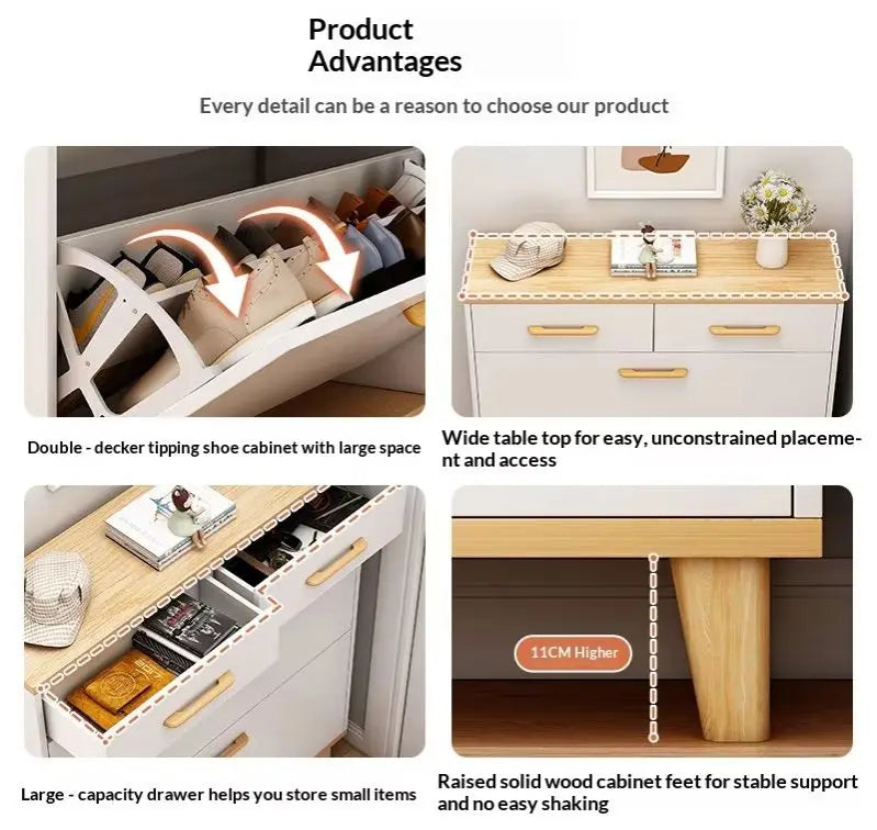 Customizable modern wooden shoe cabinet with a rotating design that provides shoe storage space.