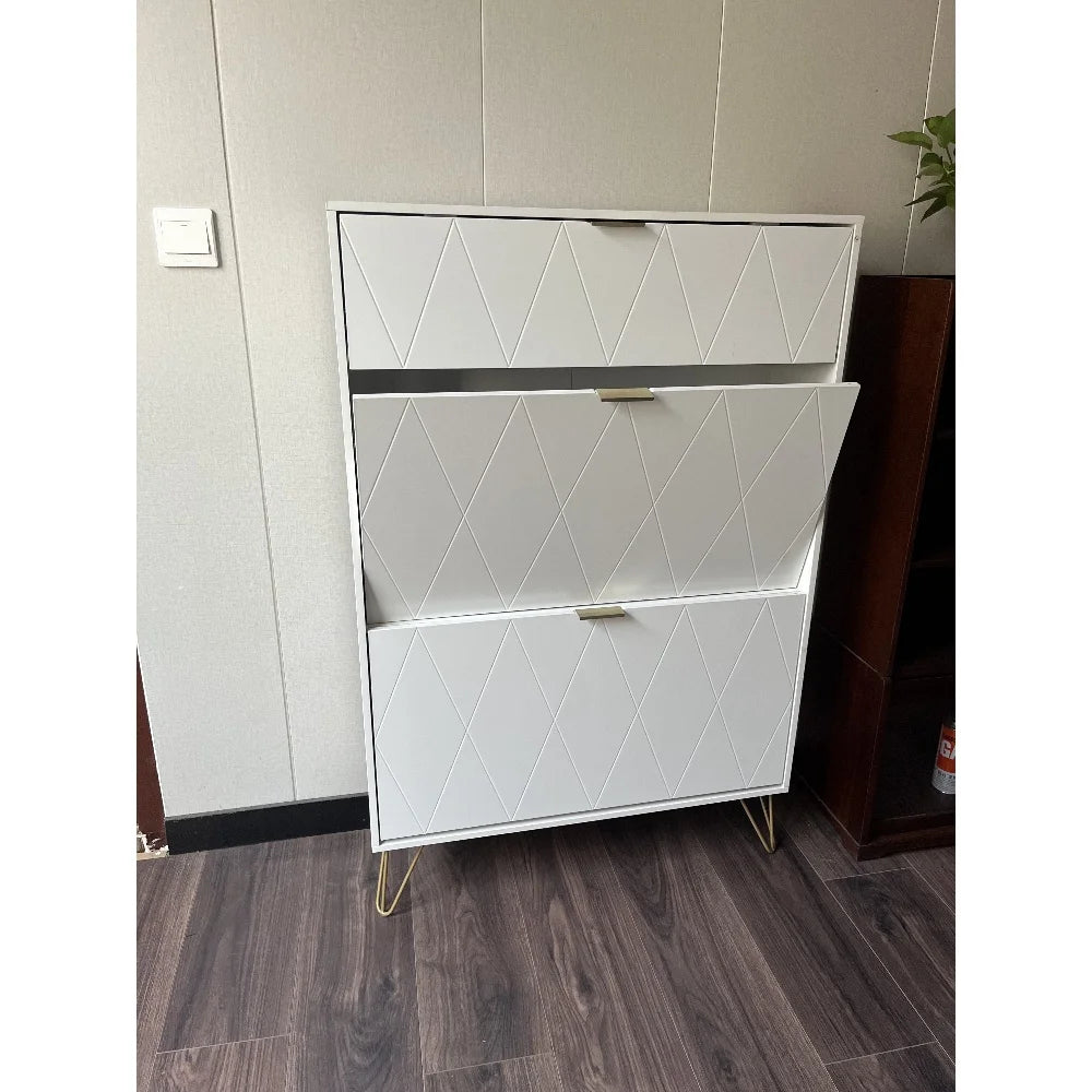 Shoe Cabinet Storage for Entryway Slim White Hidden Tipping Bucket Shoe Organizer Cabinet Wooden Narrow Shoe Rack for Hallway