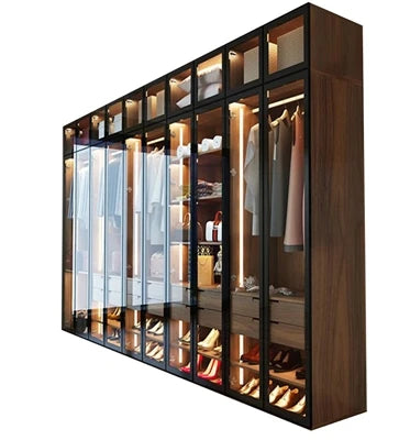 Luxury Wardrobe With Mirrored Doors Italy Style Black Wood Closet Bedroom Smart Wardrobe Cabinet Customized