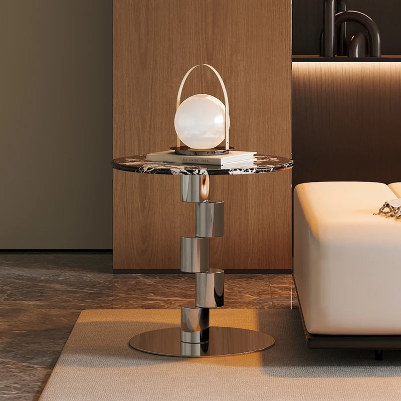 Medieval-Style Napoleon Marble Coffee Table, Designer Model for Home Use, Stainless Steel Corner Table for Living Room, Light Luxury Side Table for Bedroom