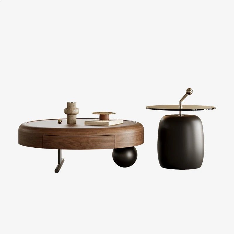 Stylish Round Coffee Table with Hidden Storage and Chic Side Table
