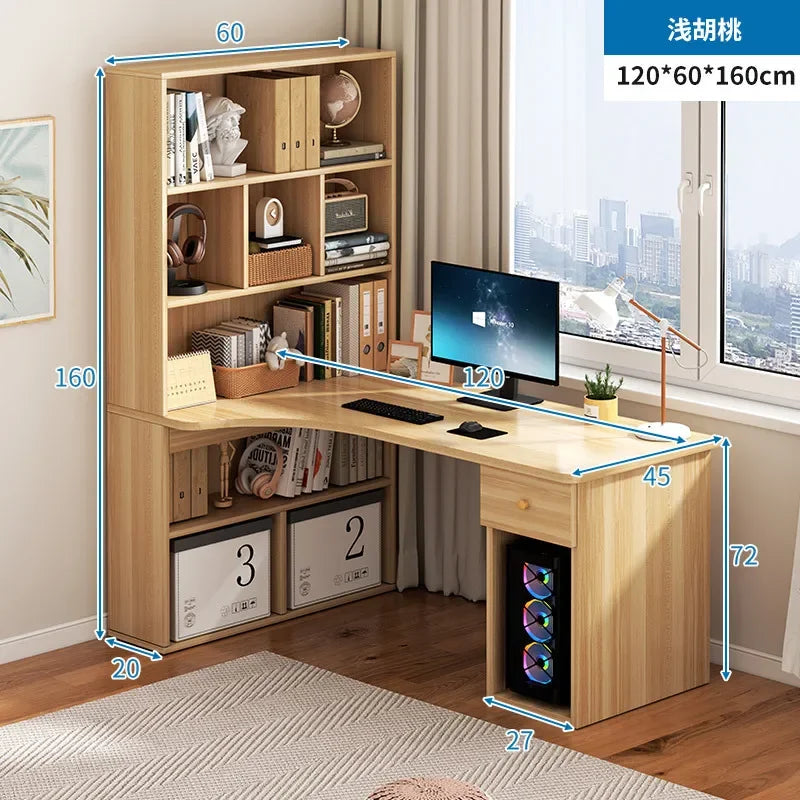 Computer Desk Bookshelf Integrated Shelves Drawers Large Laptop Home Bedroom Student Study Writing Desk Storage Office Table