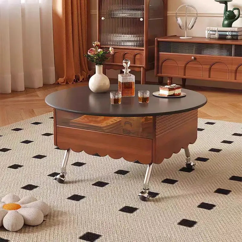 Home Apartment Round Coffee Table Marble Stone Wooden Storage Modern Creative Design Living Room Furniture Lift Top Coffee Table