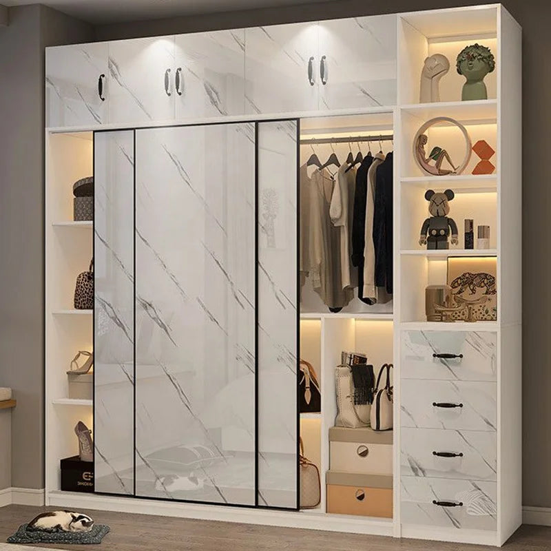 Modern Cheap Closet Clothes MDF Small Size Corner Simple Design Bedroom Furniture Wardrobes with Large Storage