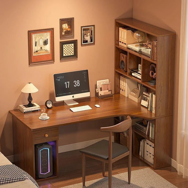 Computer Desk Bookshelf Integrated Shelves Drawers Large Laptop Home Bedroom Student Study Writing Desk Storage Office Table