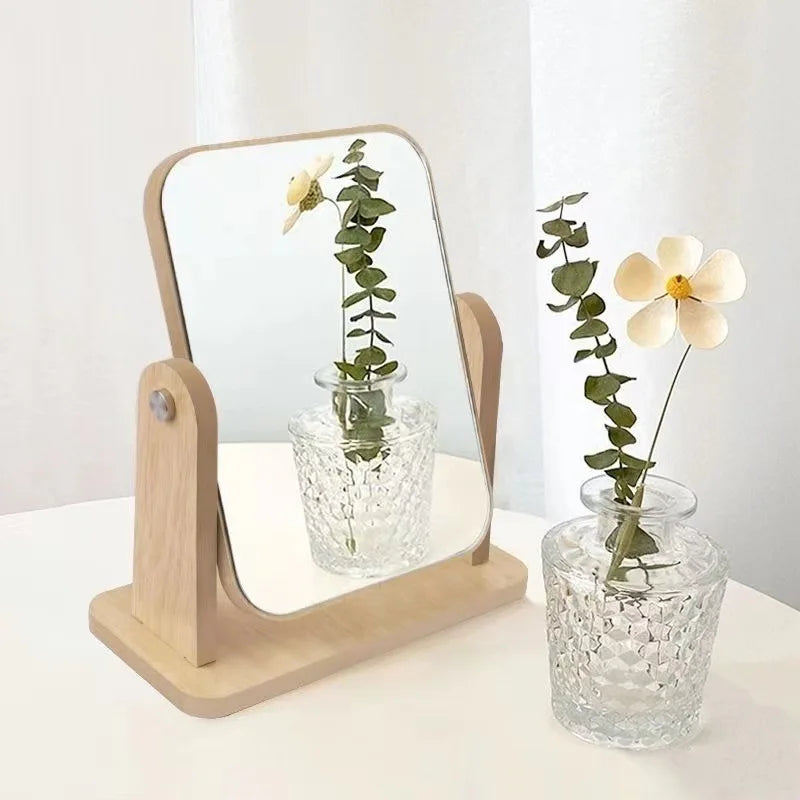 Wooden Vanity Mirror Desktop Dresser Table Makeup Mirror Large Vintage Style for Home Dorm Student Desk  mirror makeup