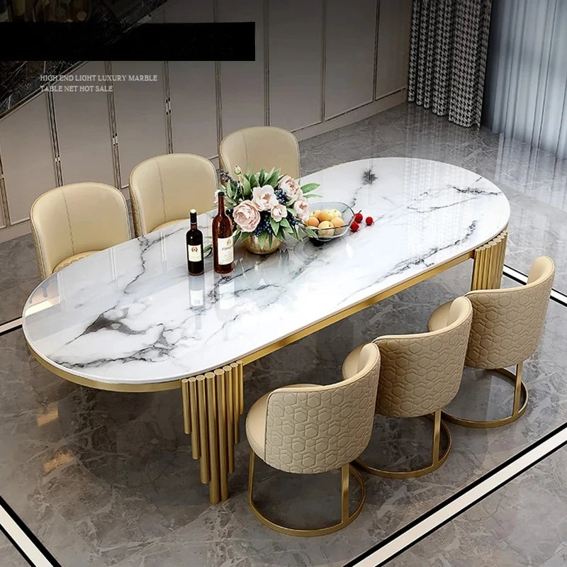 Ellipses Marble Dining Room Gold Stainless steel Leg Seats 6-8 People Dining Table
