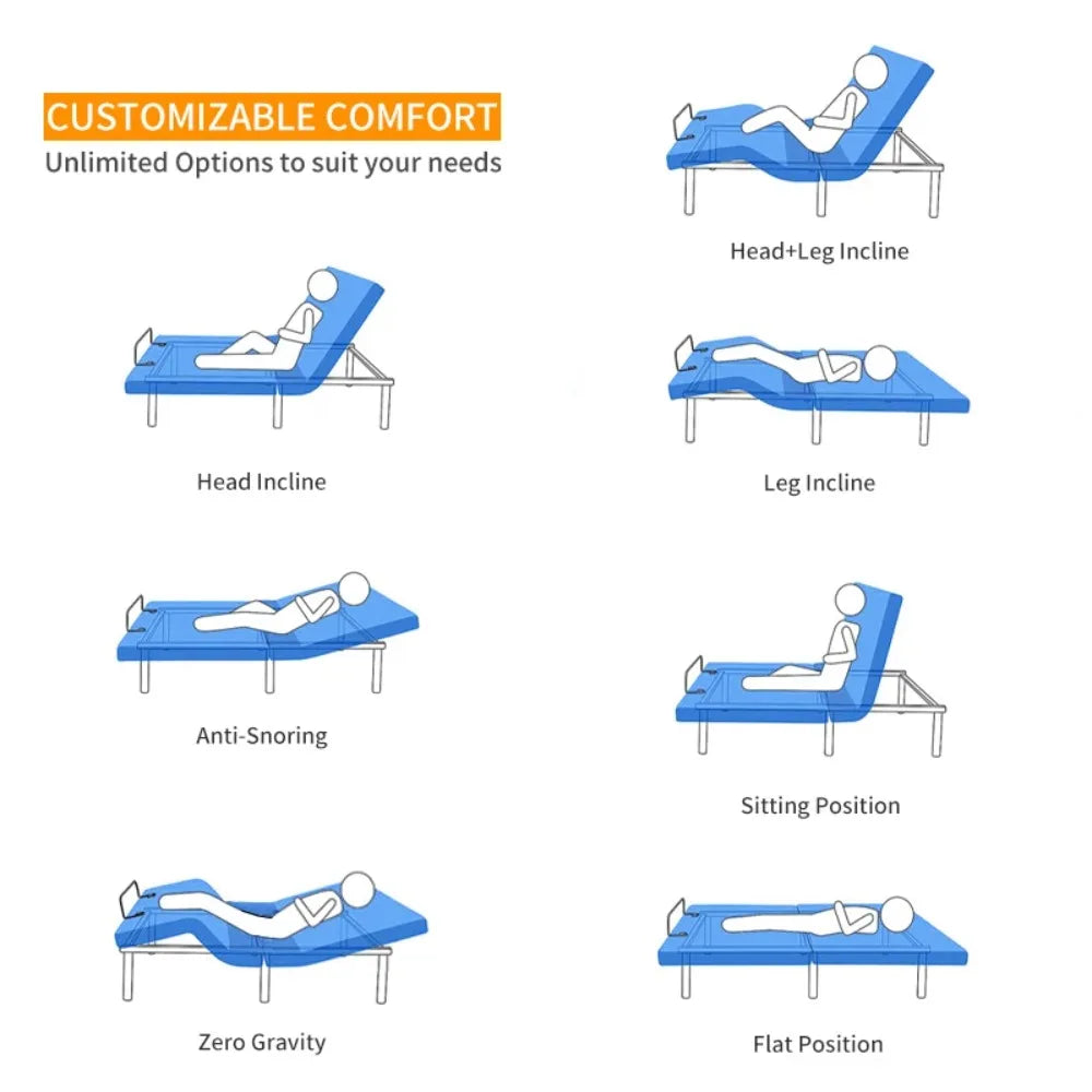 Luxury Adjustable Bed with Memory Foam Mattress Folding Control Frame, Electric Bed Base for Home Hospital Use Zero Gravity
