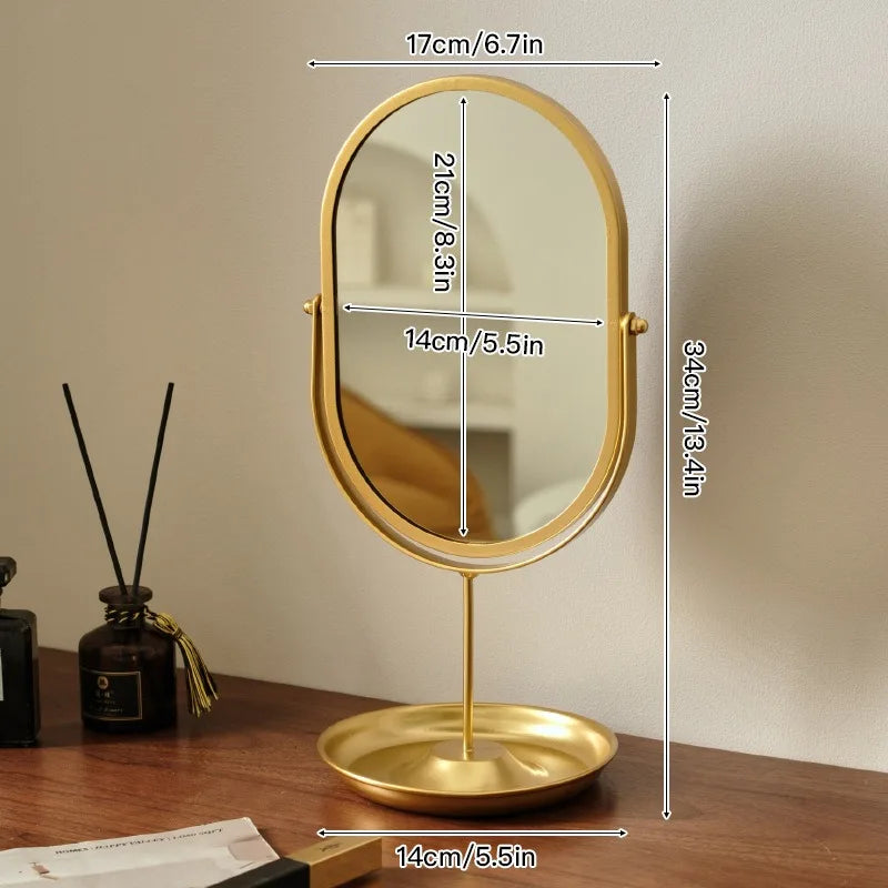 360-Degree Rotatable Oval Vanity Mirror Desktop Tabletop Makeup Mirror High Aesthetic Value INS-Style Dressing Mirror Perfect