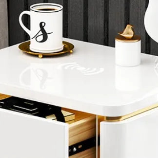 LED Bedside Table With Top Glass Touch Light, Wireless Charging, Usb Port Bedside Cabinet For Bedroom