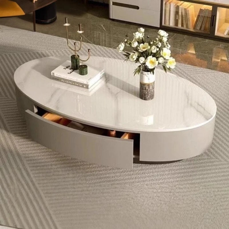 Modern Marble Top Coffee Table With Storage Design Nordic Oval Coffee Table Organizer Drawer Living Room Table Basse Furniture