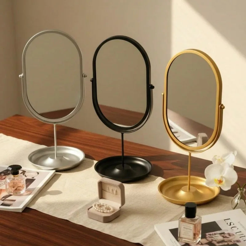 360-Degree Rotatable Oval Vanity Mirror Desktop Tabletop Makeup Mirror High Aesthetic Value INS-Style Dressing Mirror Perfect