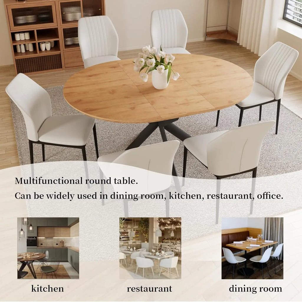 43.2"-59.1" Extendable Round Dining Table Set, Kitchen Table for 4-6 Person with Scratch-Resistant Thickened MDF, Customized