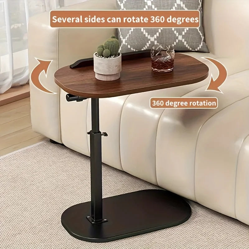 Adjustable Height Computer Workstation Side Table - Fashionable Metal Frame with Wooden Top, Suitable for Living Room, Bedside