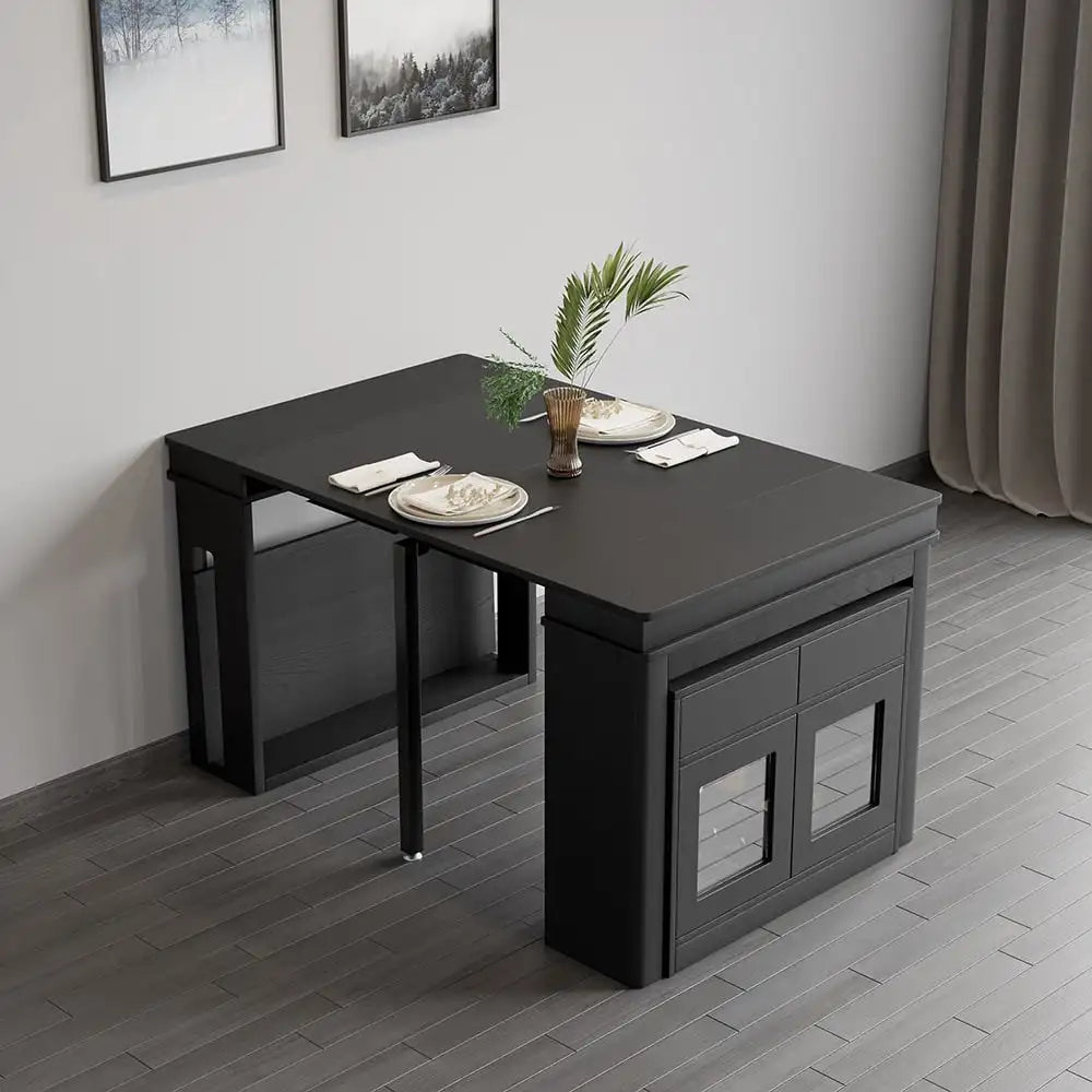 Modern Extendable Dining Table Rectangle Sideboard With Storage