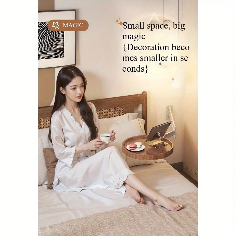 Foldable small round table hanging side table, living room side table, home bedroom wall mounted bedside table, storage table