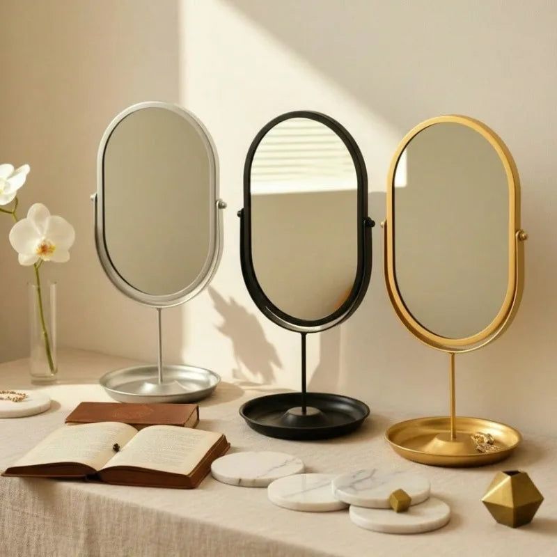 360-Degree Rotatable Oval Vanity Mirror Desktop Tabletop Makeup Mirror High Aesthetic Value INS-Style Dressing Mirror Perfect