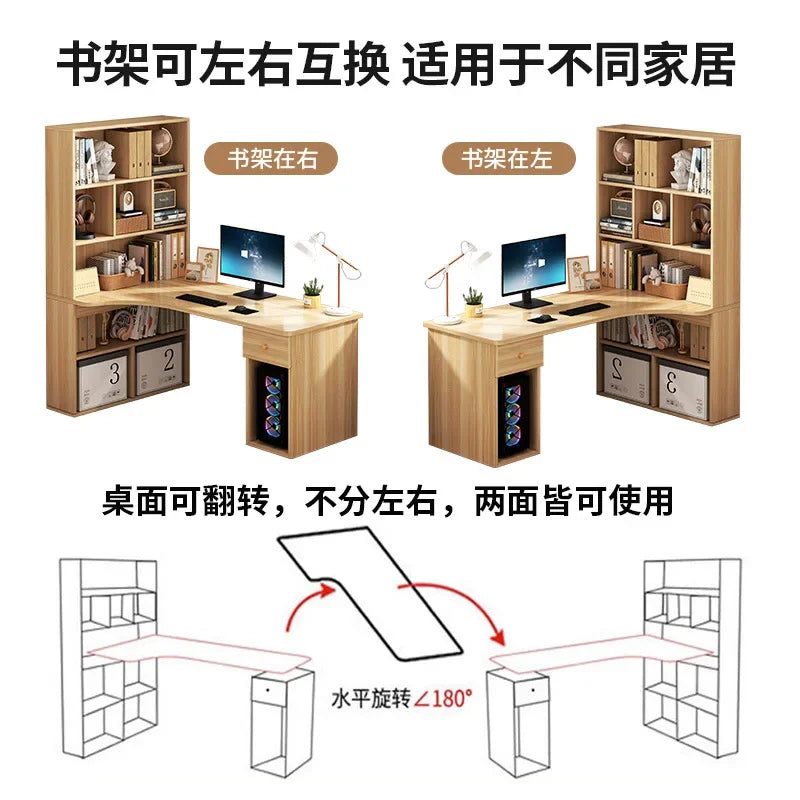 Computer Desk Bookshelf Integrated Shelves Drawers Large Laptop Home Bedroom Student Study Writing Desk Storage Office Table