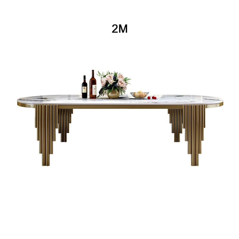 Ellipses Marble Dining Room Gold Stainless steel Leg Seats 6-8 People Dining Table